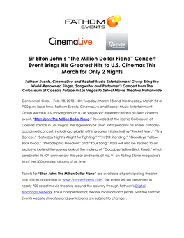 Sir Elton John's “The Million Dollar Piano” Concert Event Brings His