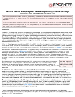 Paranoid Android. Everything the Commission Got Wrong in Its War on Google Massimiliano Trovato, Research Fellow at Instituto Bruno Leoni