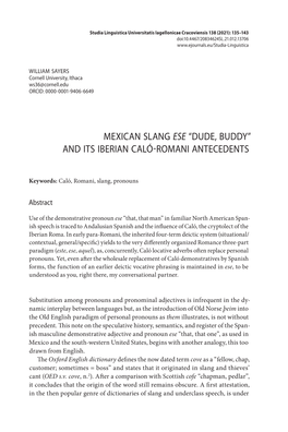 Mexican Slang Ese “Dude, Buddy” and Its Iberian Caló-Romani Antecedents
