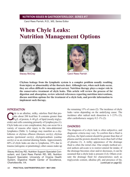 When Chyle Leaks: Nutrition Management Options