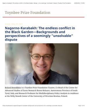 Nagorno-Karabakh: the Endless Conflict in the Black Garden—Backgr…S of a Seemingly “Unsolvable” Dispute | Toynbee Prize Foundation 24/05/2021, 7�16 PM