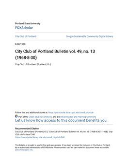 City Club of Portland Bulletin Vol. 49, No. 13 (1968-8-30)