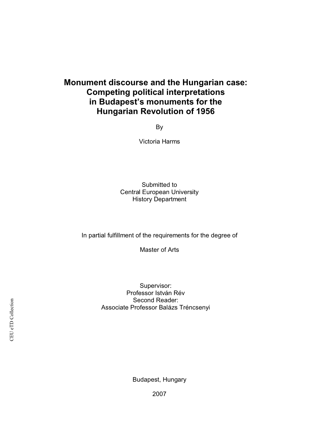 Monument Discourse and the Hungarian Case