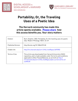 Portability; Or, the Traveling Uses of a Poetic Idea