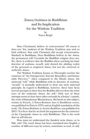 Atman/Anatman in Buddhism and Its Implication for the Wisdom Tradition for the Wisdom Tradition