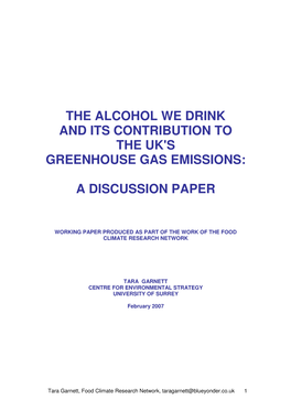 The Alcohol We Drink and Its Contribution to the Uk's Greenhouse Gas Emissions