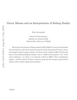Vector Mesons and an Interpretation of Seiberg Duality
