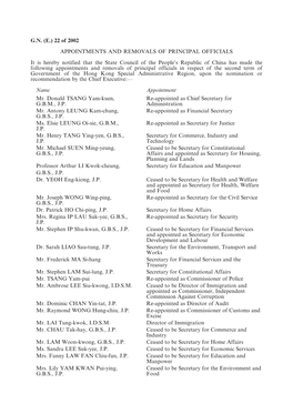 G.N. (E.) 22 of 2002 APPOINTMENTS and REMOVALS of PRINCIPAL