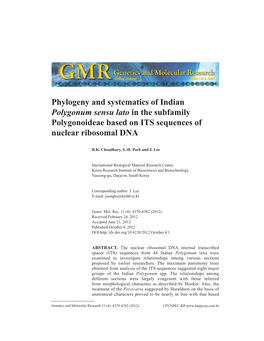 Phylogeny and Systematics of Indian Polygonum Sensu Lato in the Subfamily Polygonoideae Based on ITS Sequences of Nuclear Ribosomal DNA