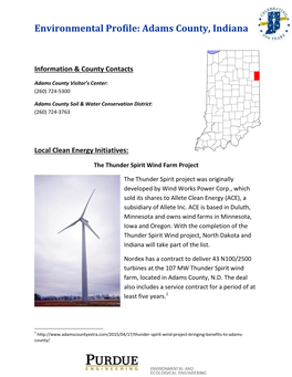 Environmental Profile: Adams County, Indiana