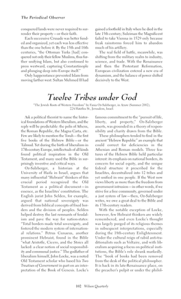 Twelve Tribes Under God “The Jewish Roots of Western Freedom” by Fania Oz-Salzberger, in Azure (Summer 2002), 22A Hatzfira St., Jerusalem, Israel