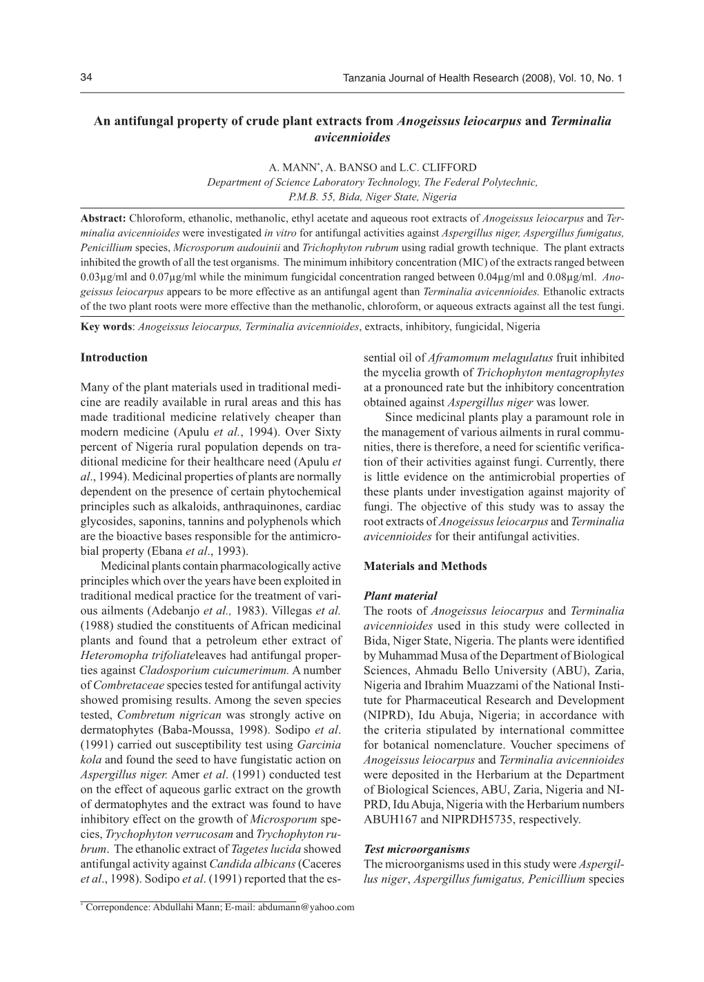 An Antifungal Property of Crude Plant Extracts from Anogeissus ...