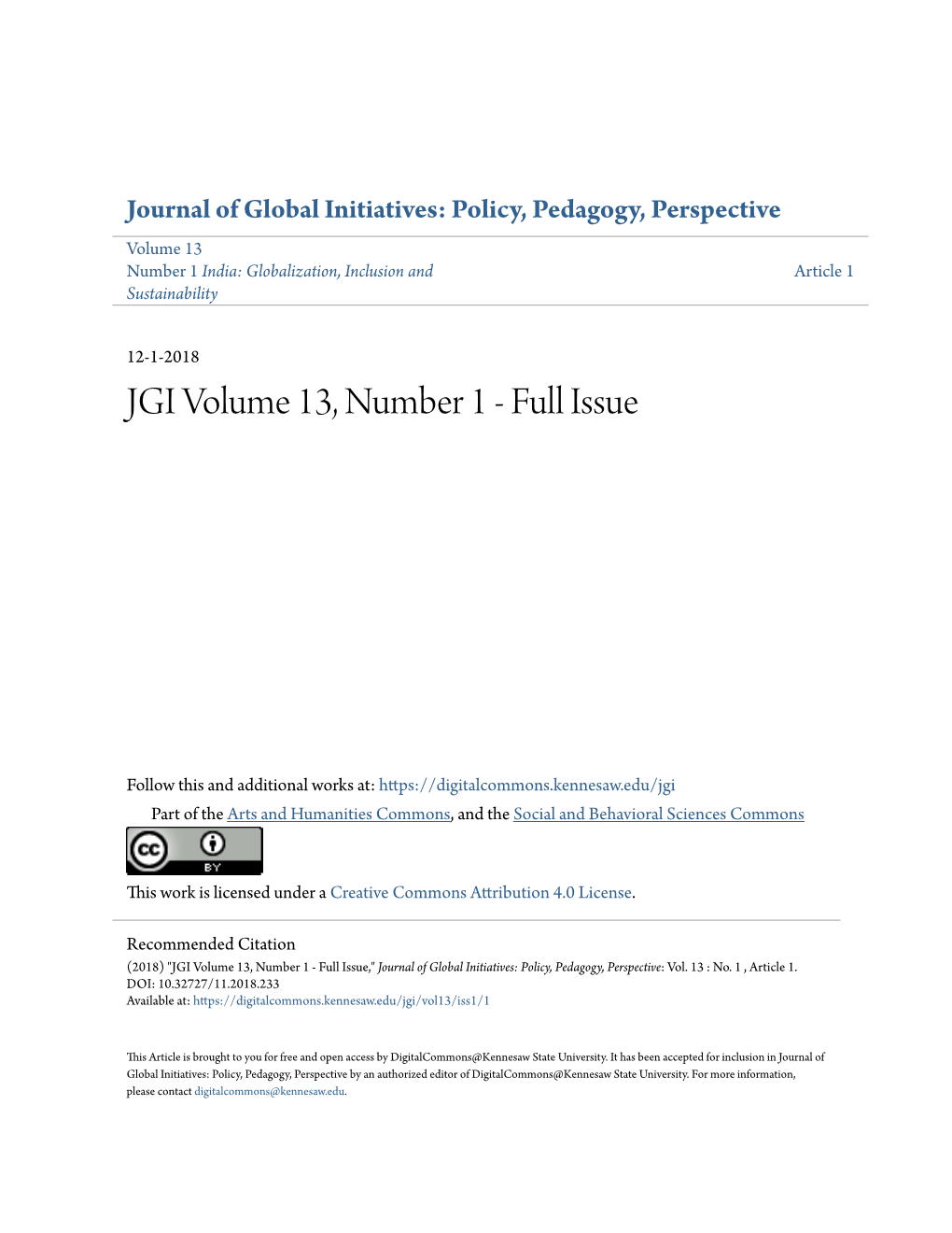 JGI Volume 13, Number 1 - Full Issue