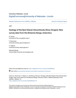 Geology of the Byrd Glacier Discontinuity (Ross Orogen): New Survey Data from the Britannia Range, Antarctica