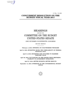 Hearings Committee on the Budget United States Senate