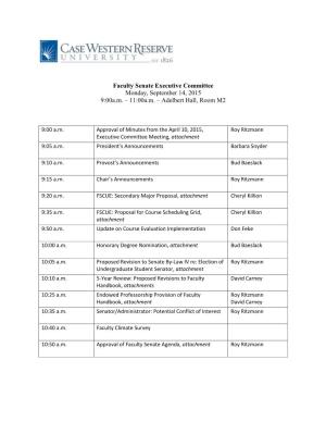 Faculty Senate Executive Committee Monday, September 14, 2015 9:00A.M