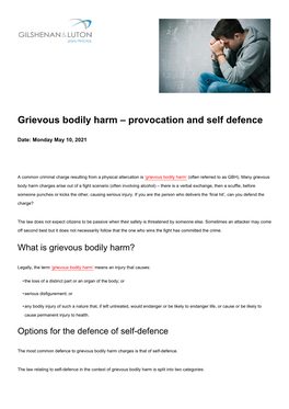 Grievous Bodily Harm – Provocation and Self Defence