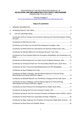 Developing and Implementing Food Safety Mechanisms from 30 June to 23 July 2009