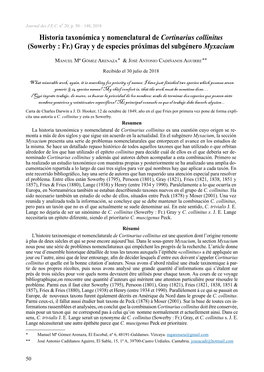 Historia Taxonómica Y Nomenclatural De Cortinarius Collinitus (Sowerby : Fr.) Gray Y De Especies Próximas Del Subgénero Myxacium