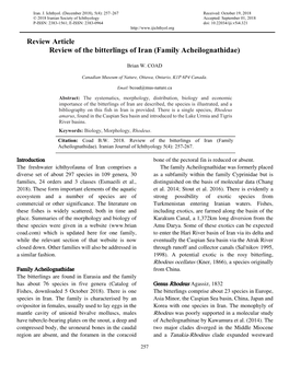 Review Article Review of the Bitterlings of Iran (Family Acheilognathidae)