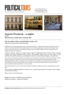 Experts Weekend – 2 Nights Dates: March 2020, Friday 6Th to Sunday 8Th
