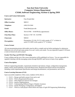 San José State University Computer Science Department CS160, Software Engineering, Section 4, Spring 2018