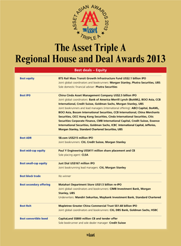The Asset Triple a Regional House and Deal Awards 2013
