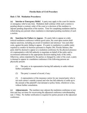 Florida Rules of Civil Procedure Rule 1.720. Mediation