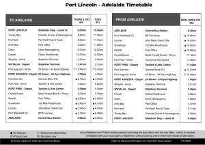 Port Lincoln - Adelaide Timetable
