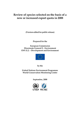 Review of Species Selected on the Basis of a New Or Increased Export Quota in 2008