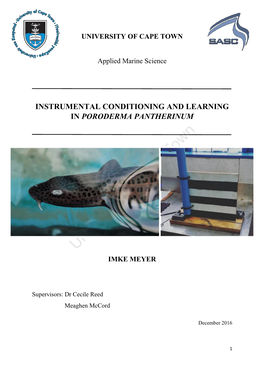 Instrumental Conditioning and Learning in Poroderma Pantherinum