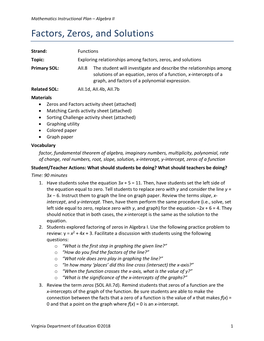 Factors, Zeros, and Solutions