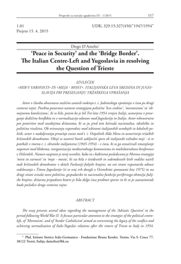 'Peace in Security' and the 'Bridge Border'. the Italian Centre-Left And
