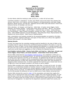 MINUTES Approved by the Committee Committee on Federalism Friday, August 30, 2019 8:30 A.M