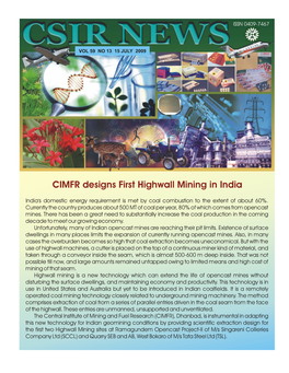 CIMFR Designs First Highwall Mining in India