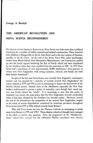 George A. Rawlyk the AMERICAN REVOLUTION and NOVA SCOTIA