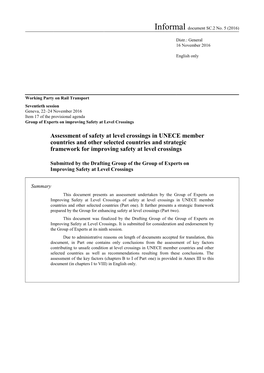 Assessment of Safety at Level Crossings in UNECE Member Countries and Other Selected Countries and Strategic Framework for Improving Safety at Level Crossings