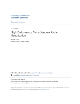 High-Performance Meta-Genomic Gene Identification Ibrahim Savran University of South Carolina - Columbia
