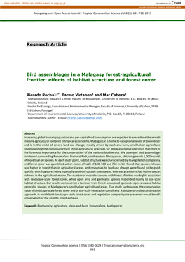 Bird Assemblages in a Malagasy Forest-Agricultural Frontier: Effects of Habitat Structure and Forest Cover