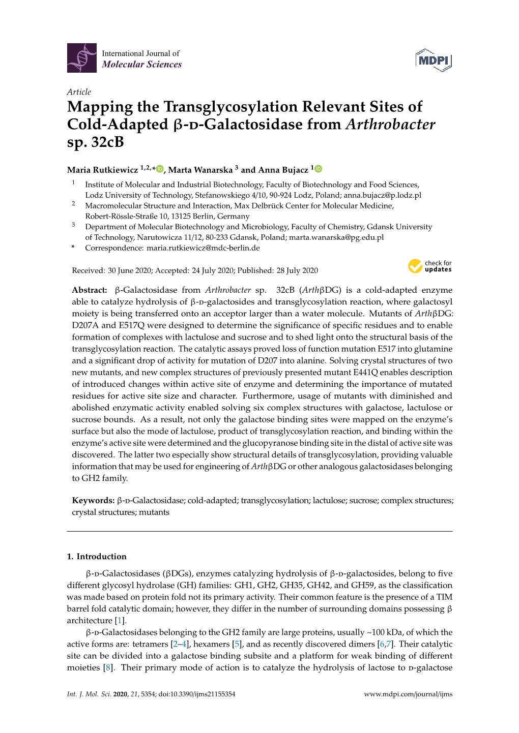 Mapping the Transglycosylation Relevant Sites of Cold-Adapted -D