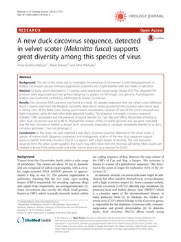A New Duck Circovirus Sequence, Detected in Velvet