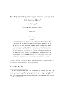 Monetary Policy Regime Changes Political Economy And