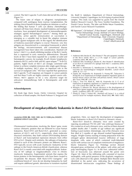 Development of Megakaryoblastic Leukaemia in Runx1-Evi1 Knock-In Chimaeric Mouse