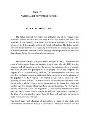 Paper 19 NATIONALIST MOVEMENT in INDIA