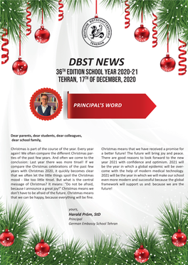 Dbst News 36Th Edition School Year 2020-21 Tehran, 17Th of December, 2020