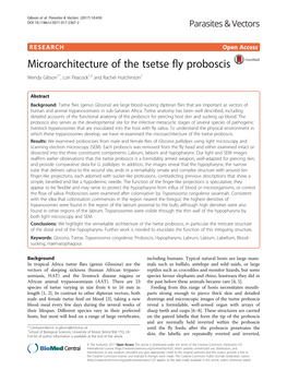 Microarchitecture of the Tsetse Fly Proboscis Wendy Gibson1*, Lori Peacock1,2 and Rachel Hutchinson1