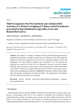 Multi-Component One-Pot Synthesis and Antimicrobial Activities of 3