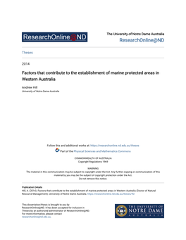 Factors That Contribute to the Establishment of Marine Protected Areas in Western Australia