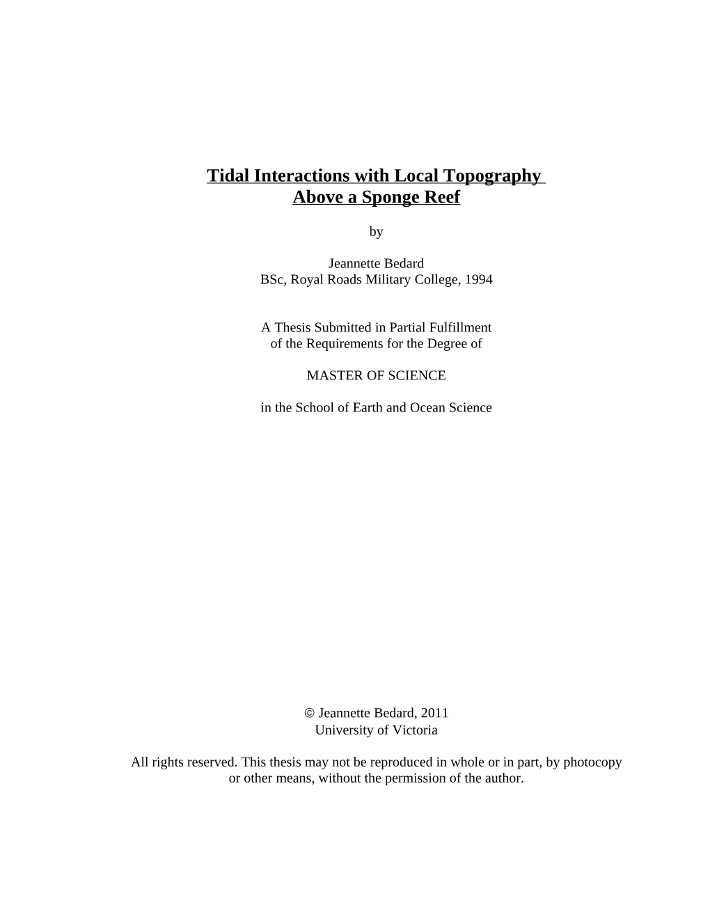 Tidal Interactions with Local Topography Above a Sponge Reef