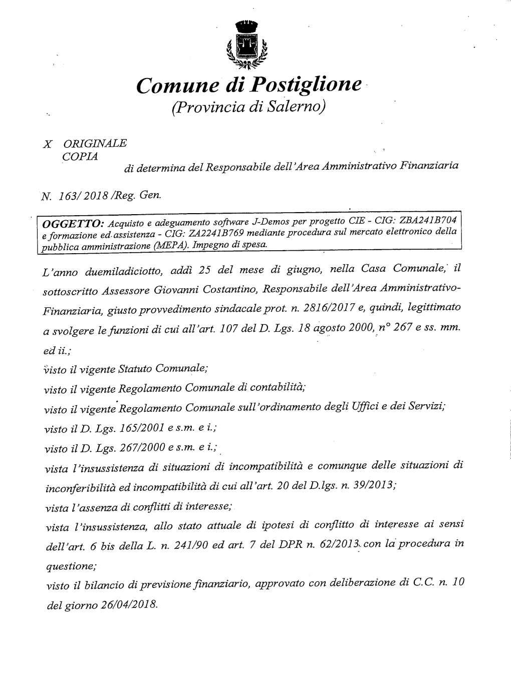 Comune Di Postiglione (Provincia Di Salerno)